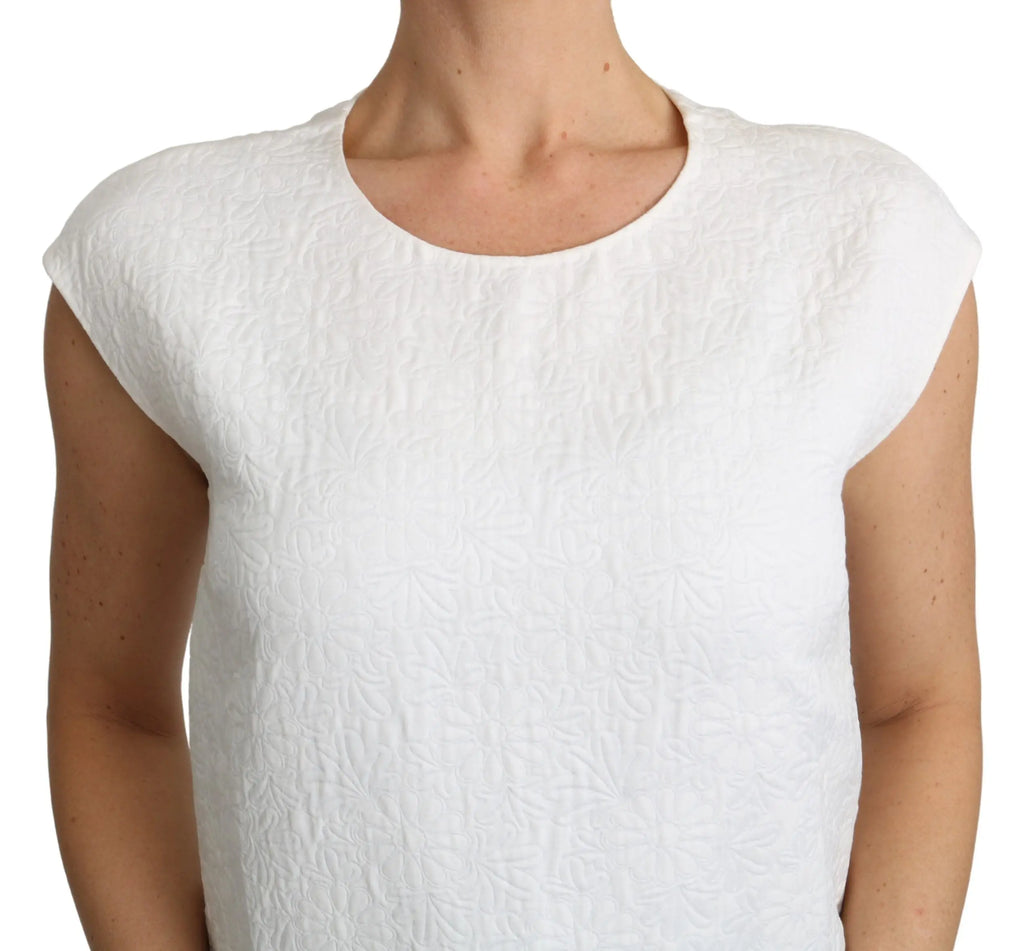 Blouse dolce & gabbana blanche en coton avec motif floral brocard et texture embossée sur manches courtes
