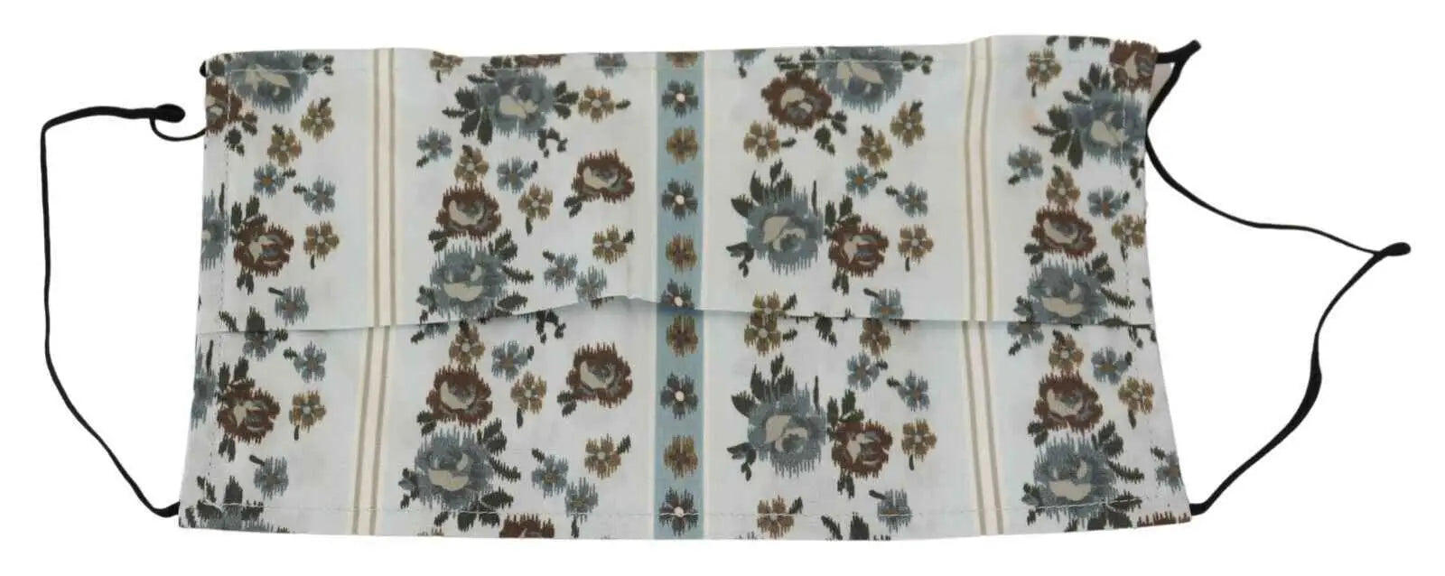 Masque facial dolce & gabbana en coton blanc à motifs floraux avec rayures verticales bleues et beiges et fleurs brunes