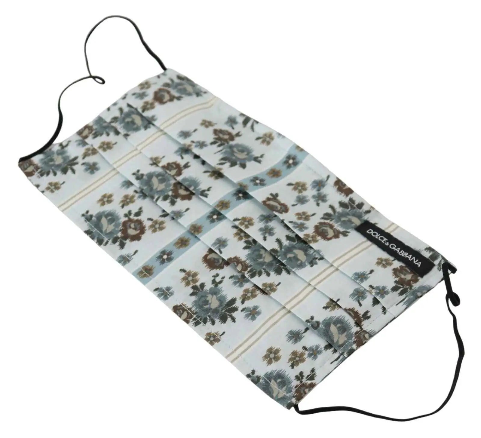 Masque facial plissé en coton blanc à motif floral léger bleu avec accents marron et vert de Dolce & gabbana