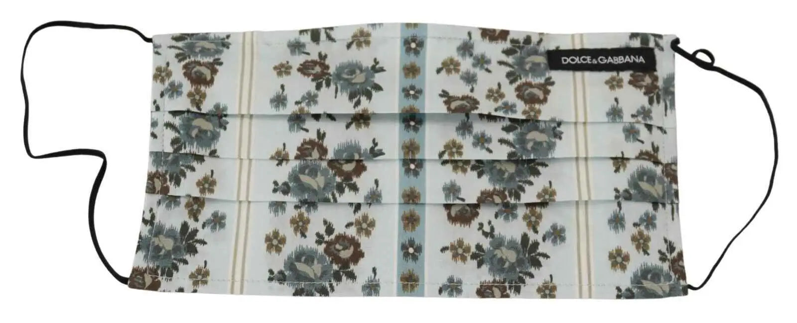 Masque facial dolce & gabbana en coton blanc à motifs floraux avec boucles élastiques noires sur fond bleu clair