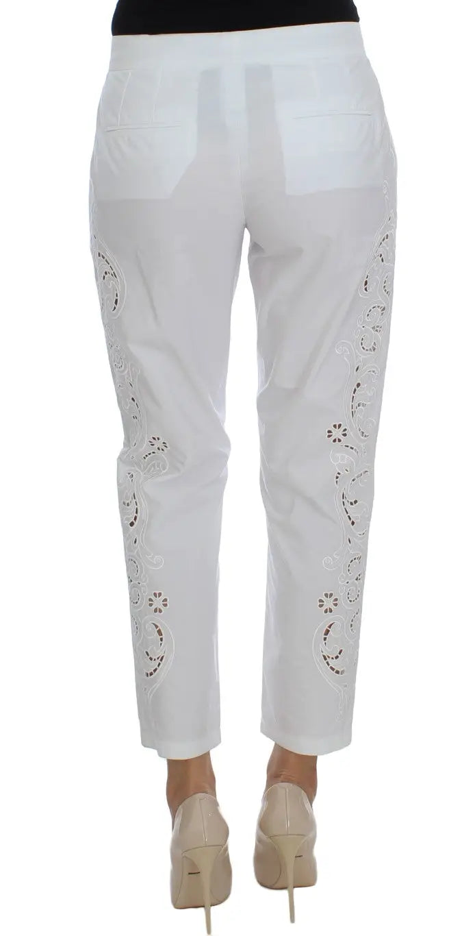 Pantalon sicile dolce & gabbana blanc brodé avec motifs floraux délicats sur les côtés