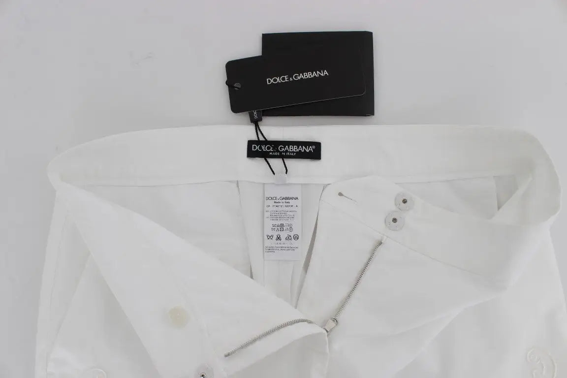 Pantalon sicily dolce gabbana blanc pour homme avec coupe ajustée et détails de fermeture éclair argentés