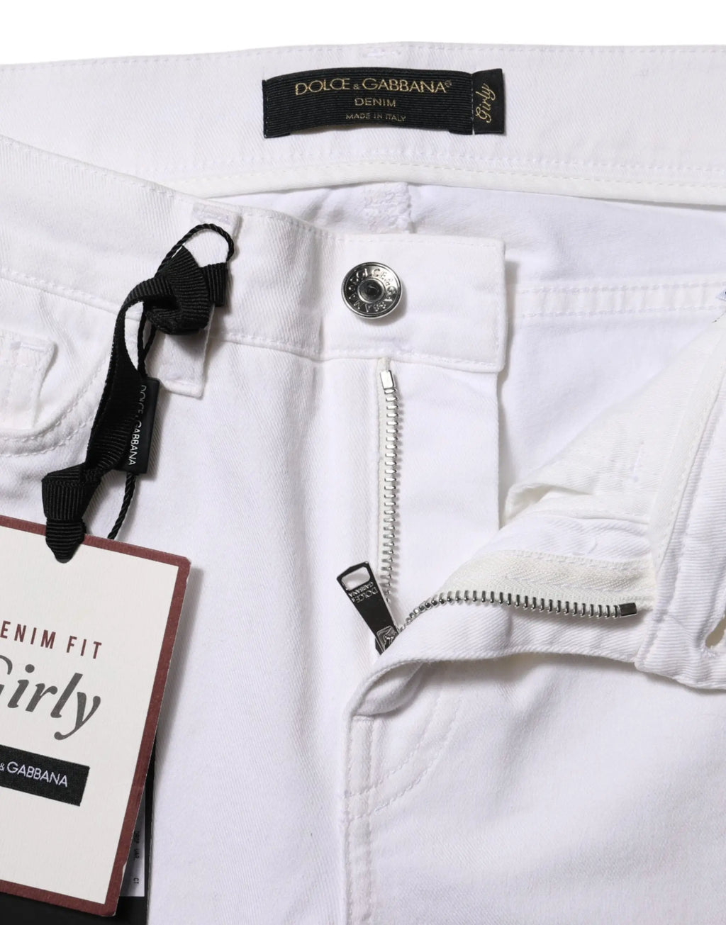 Dolce gabbana white floral embroidery girly denim jeans en jean blanc avec bouton et fermeture éclair argentés
