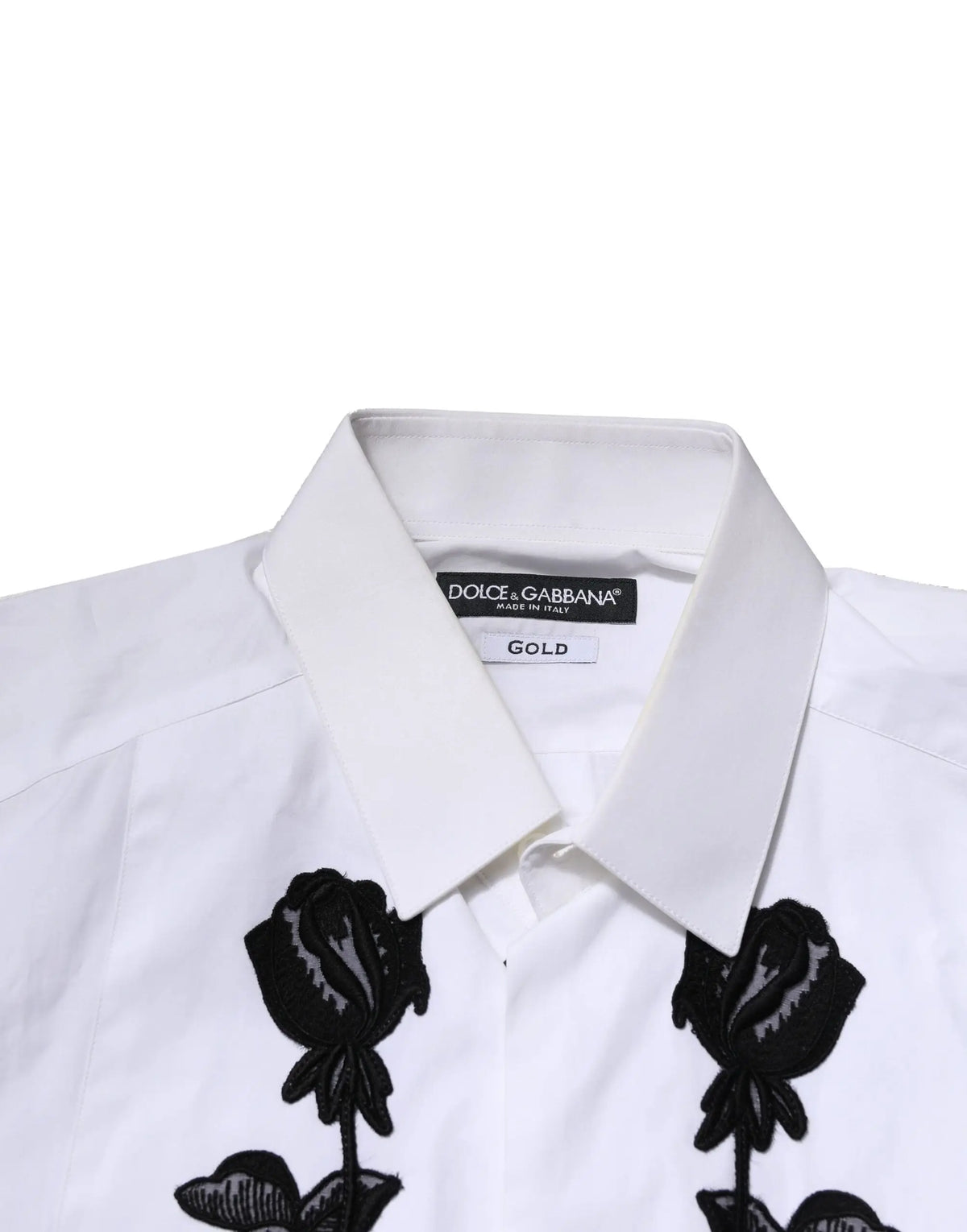 Chemise homme blanche dolce & gabbana en coton avec broderies de roses noires pour tenue formelle gold