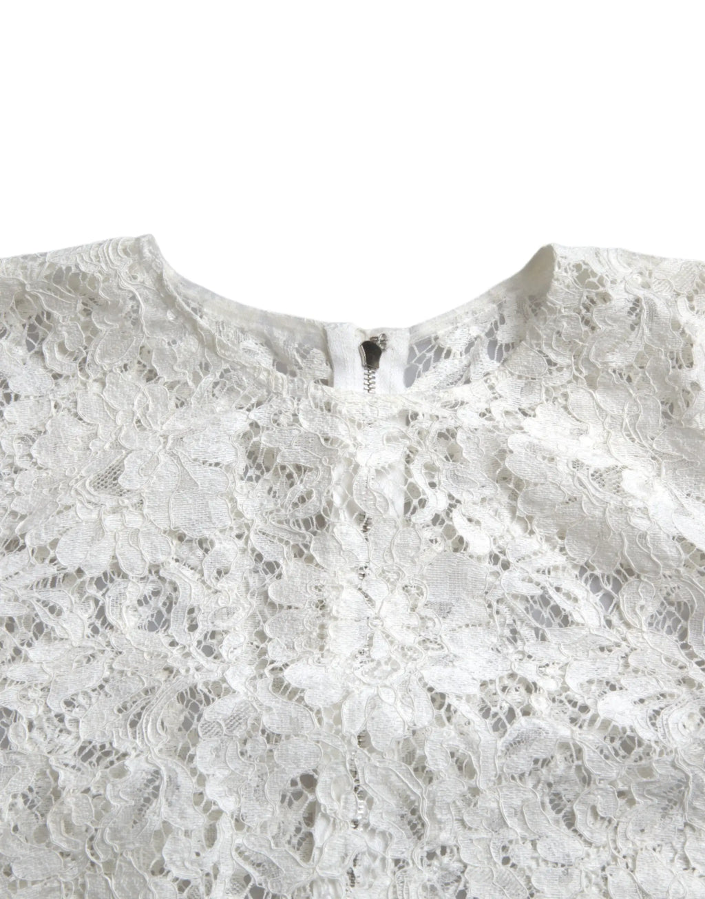 Blouse dolce & gabbana blanche en coton avec dentelle florale délicate et fermeture éclair centrale