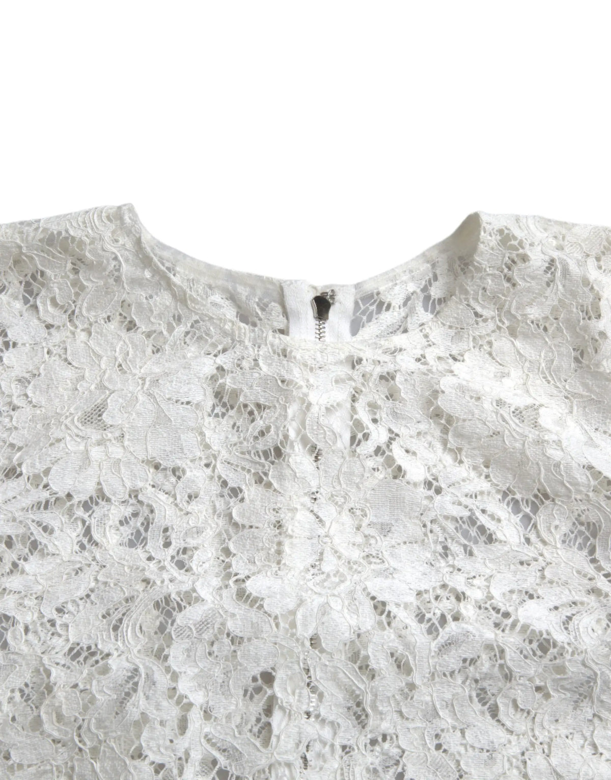 Blouse dolce & gabbana blanche en coton avec dentelle florale délicate et fermeture éclair centrale
