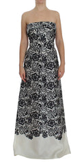 Robe maxi bustier en dentelle florale noire et blanche avec ourlet en satin dolce gabbana en soie