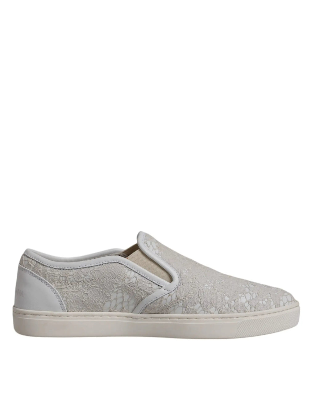 Dolce & gabbana chaussures mocassins slip on en dentelle blanche avec motif floral subtil et semelle en caoutchouc blanc