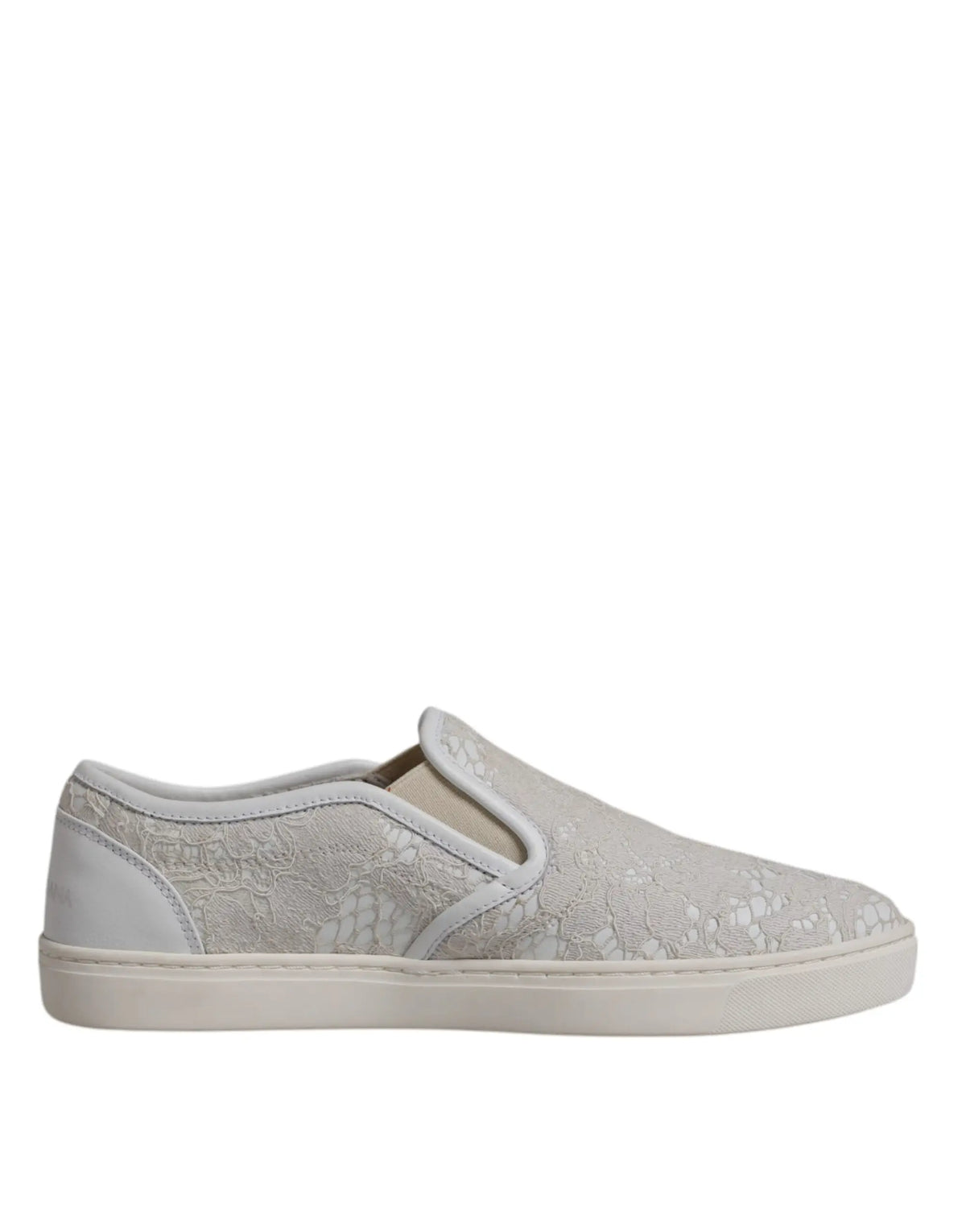 Dolce & gabbana chaussures mocassins slip on en dentelle blanche avec motif floral subtil et semelle en caoutchouc blanc