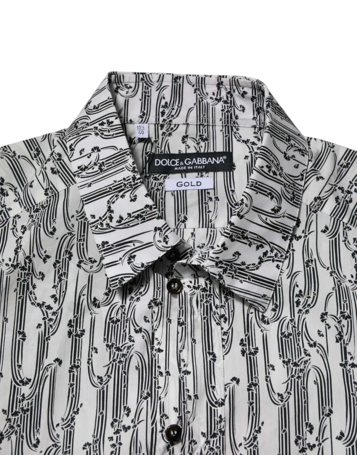 Chemise homme dolce gabbana blanche à manches longues avec imprimé botanique noir et étiquette signature dorée