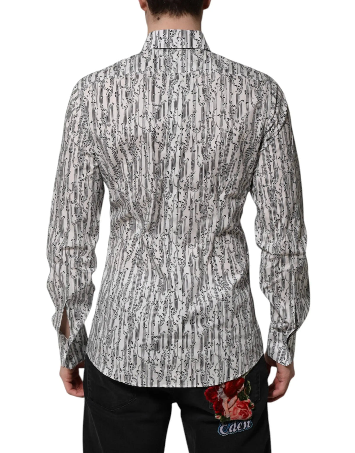 Chemise homme dolce gabbana blanche à manches longues avec motif cactus noir et col classique
