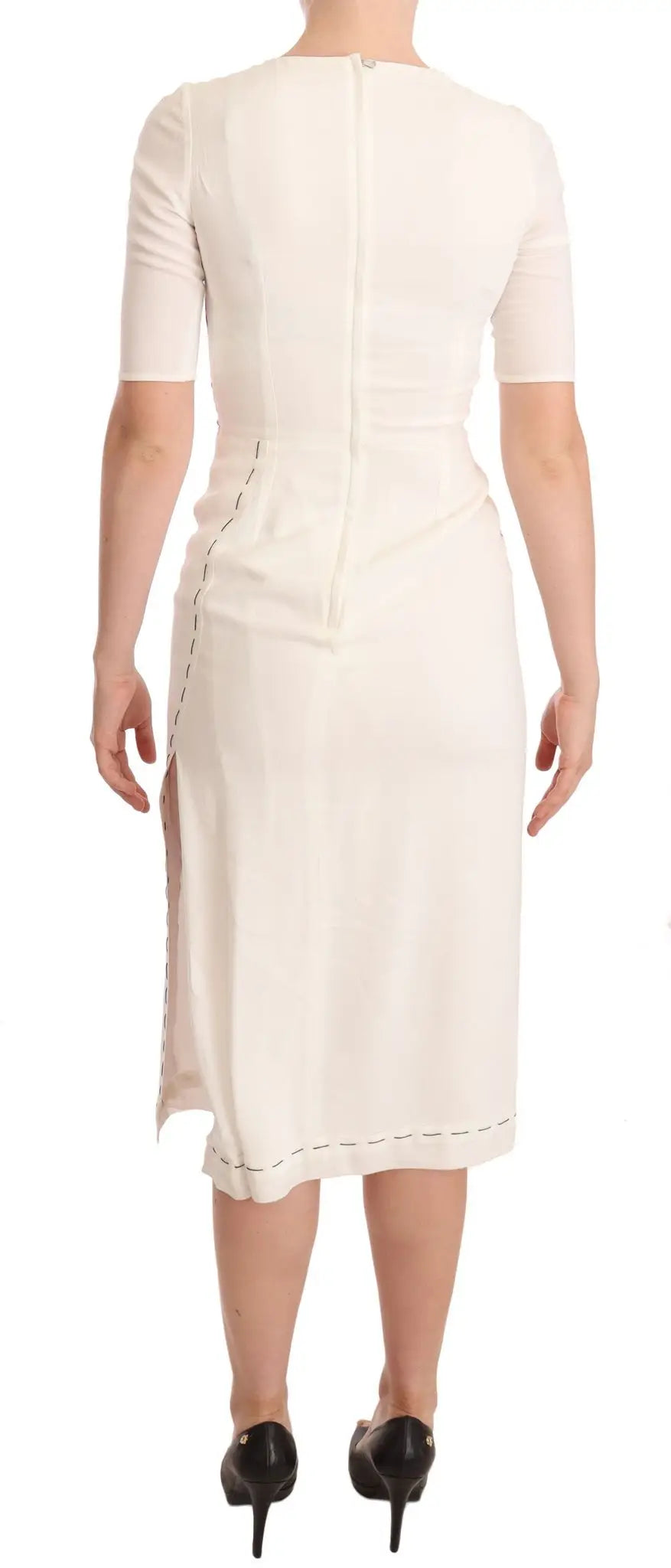 Robe midi dolce & gabbana en crêpe blanc avec imprimé floral, manches courtes et fente latérale discrète