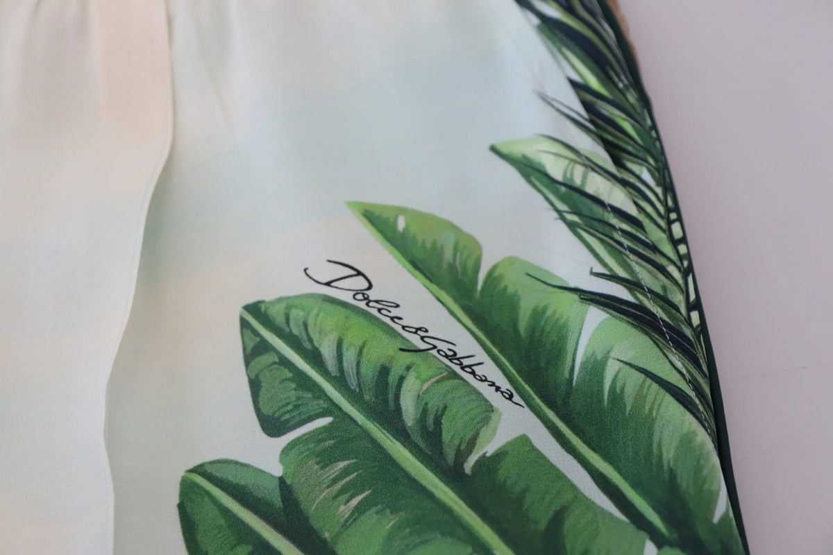 Écharpe blanche dolce gabbana en tissu doux avec motif feuille tropicale verte pour homme