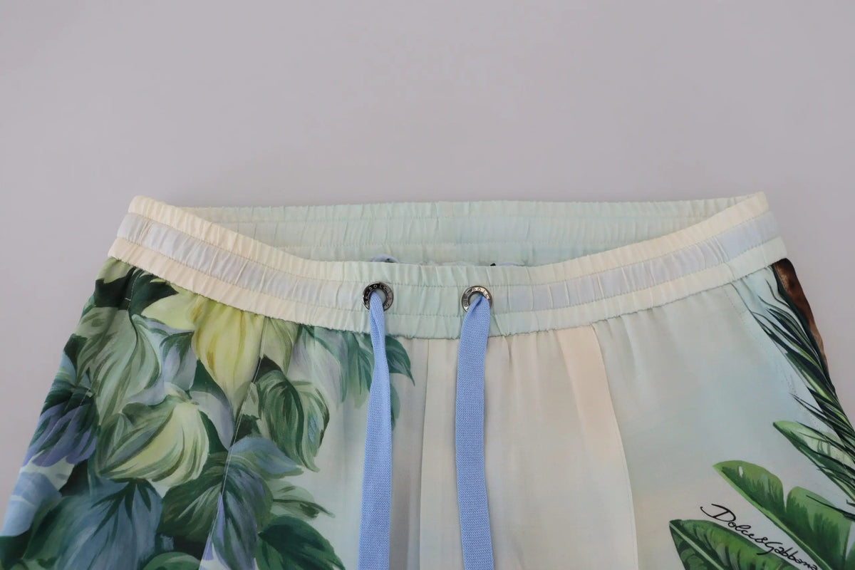 Pantalon jogger homme dolce gabbana blanc à imprimé floral avec cordon bleu clair et œillets métalliques argentés