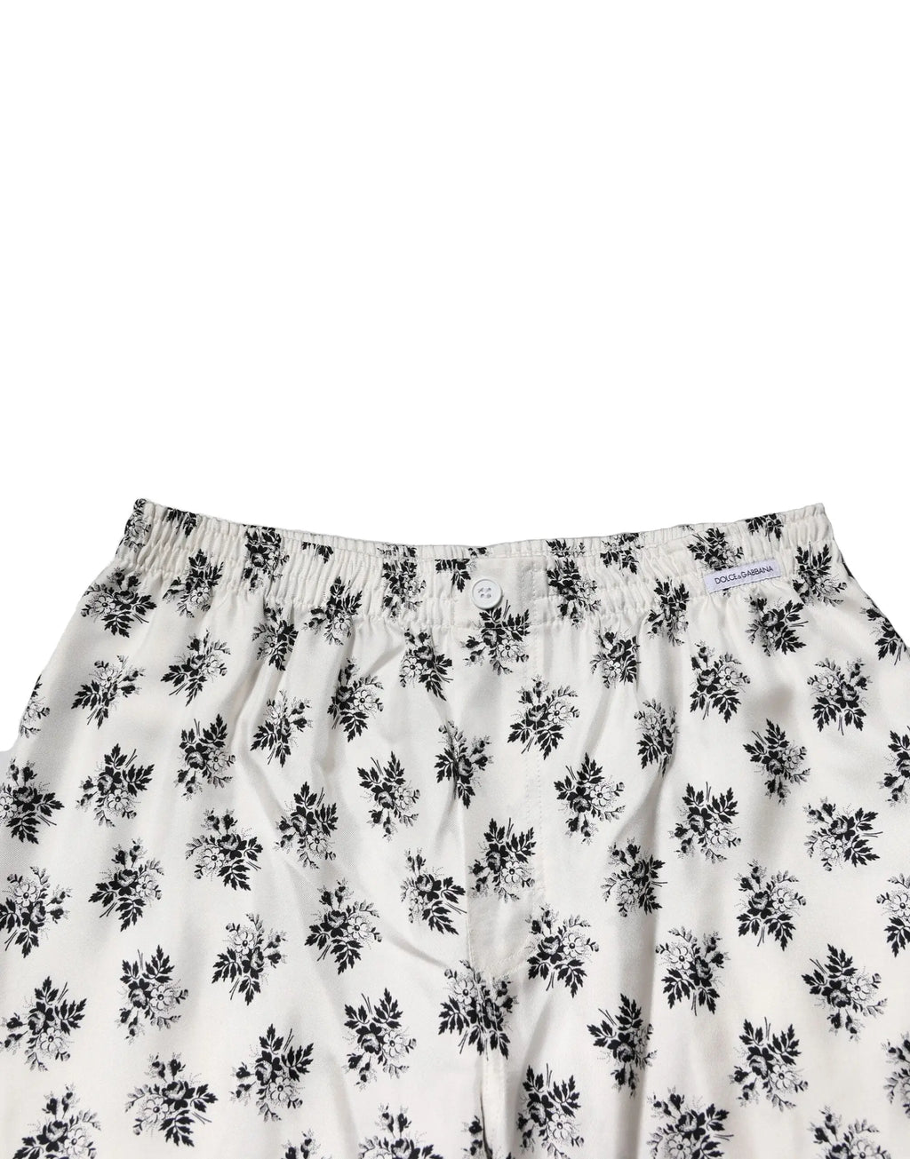 Dolce & gabbana pantalons de détente en soie blancs à motif floral noir avec taille élastique