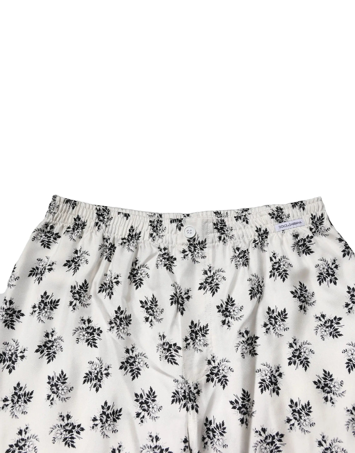Dolce & gabbana pantalons de détente en soie blancs à motif floral noir avec taille élastique