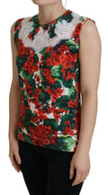 Dolce & gabbana white floral wool lace vest tank top with red and green floral print and white lace collar