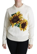 Pullovers en laine dolce & gabbana crème avec broderie tournesols jaunes détaillée et vibrante