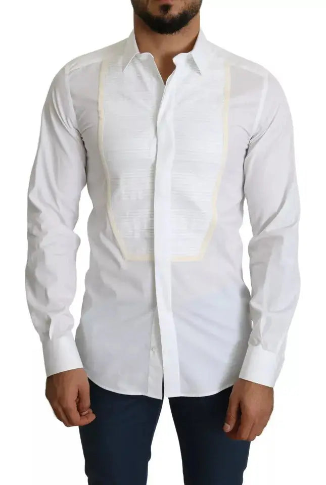Chemise blanche dolce gabbana pour homme avec panneaux transparents en tissu formel tuxedo gold