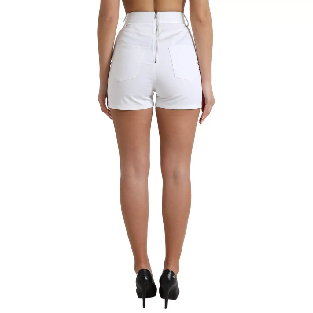 Vu de dos short blanc taille haute dolce & gabbana en dentelle avec fermeture eclair et deux poches arriere