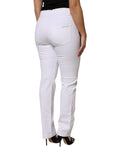 Jeans en denim blanc dolce & gabbana girly avec broderie florale et coupe droite vue arrière avec étiquette subtile