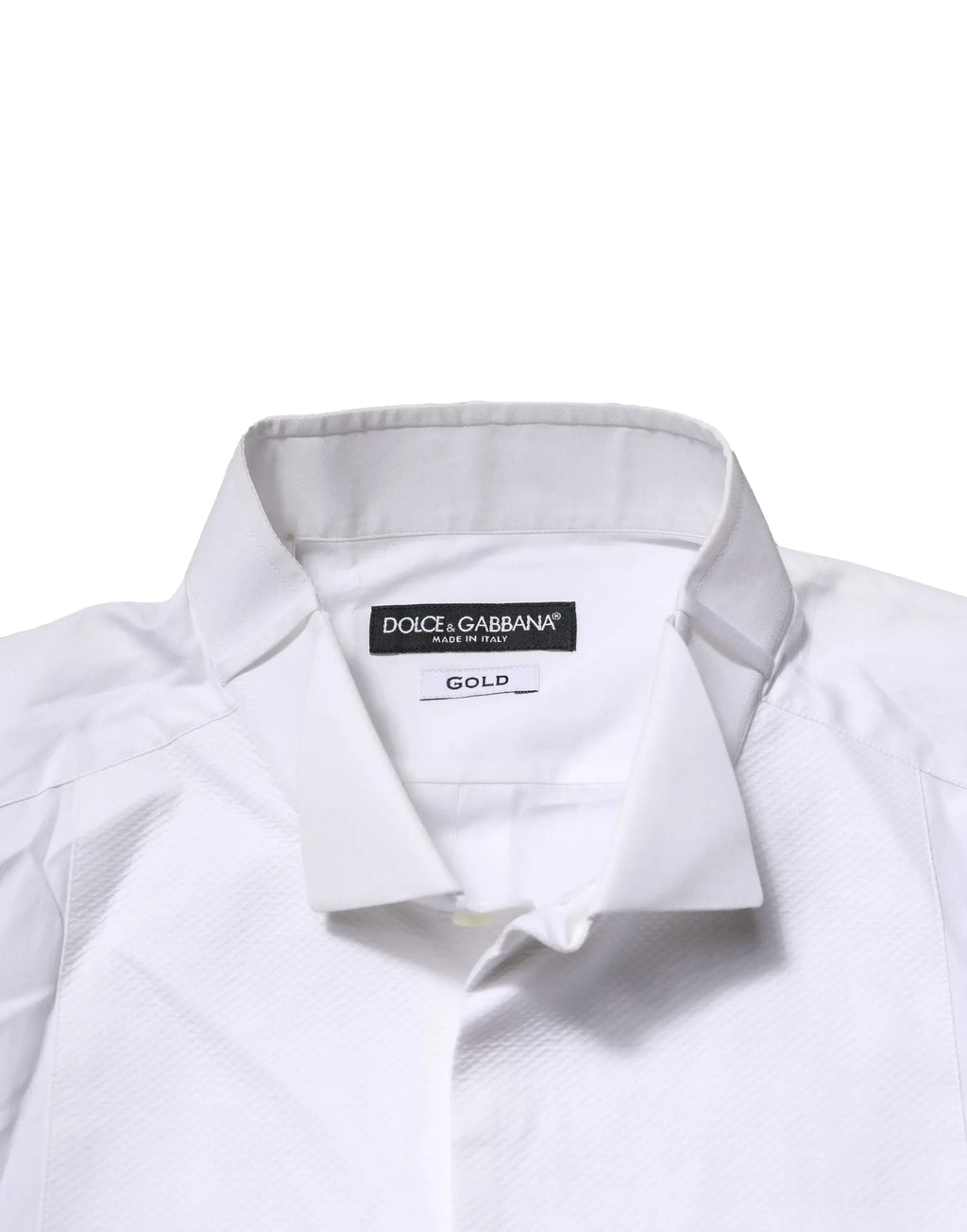 Chemise homme dolce & gabbana blanche en popeline avec col rigide et étiquette dorée pour tenue formelle