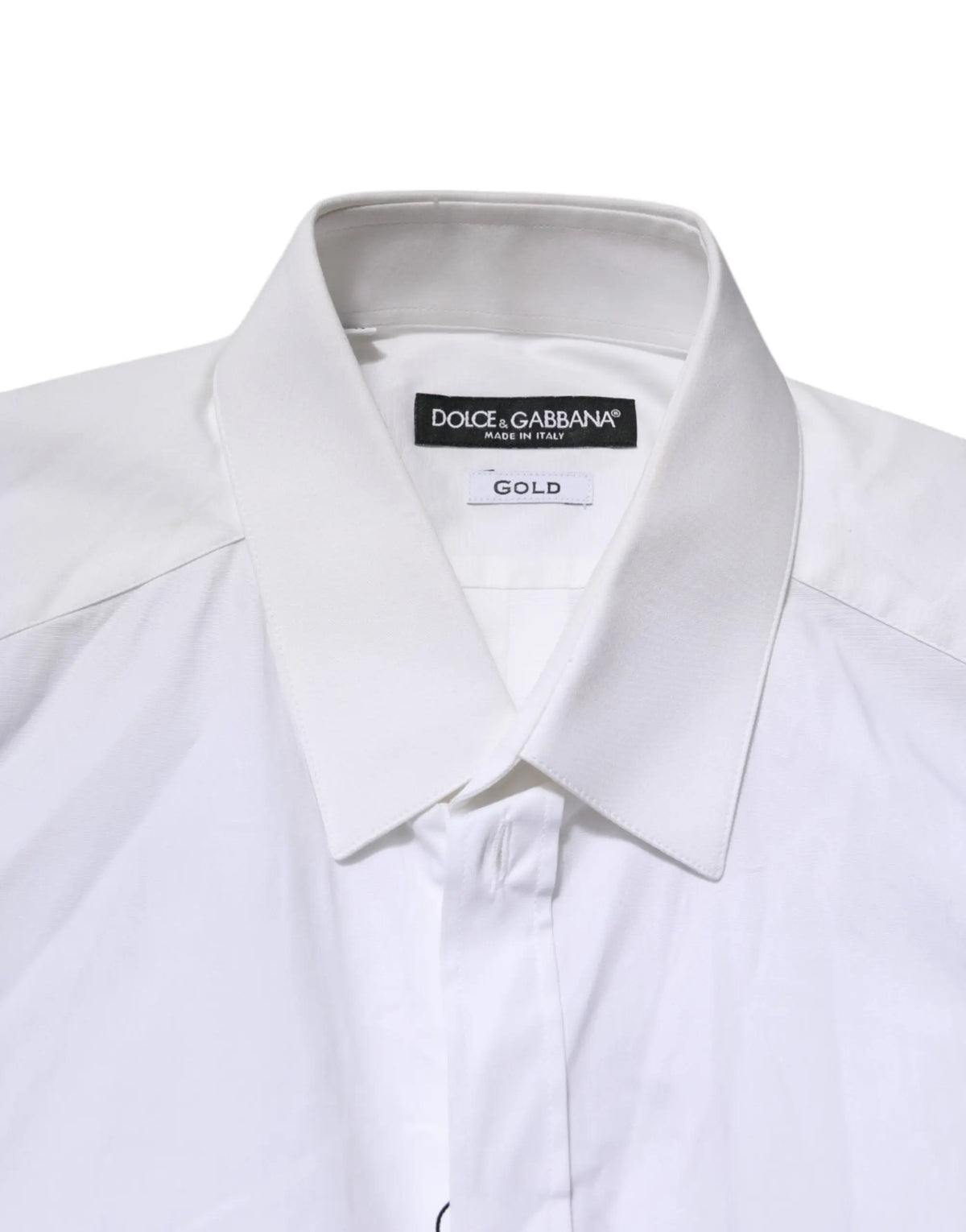 Chemise habillée blanche dolce & gabbana pour homme en coton avec col net et étiquette or à lencolure