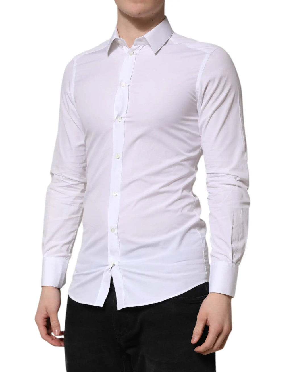 Chemise blanche ajustée pour homme dolce & gabbana en coton gold avec col classique et fermeture boutonnée