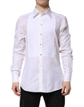 Chemise blanche Dolce & Gabbana en coton avec devant plissé style tuxedo et boutons noirs manches longues formelle