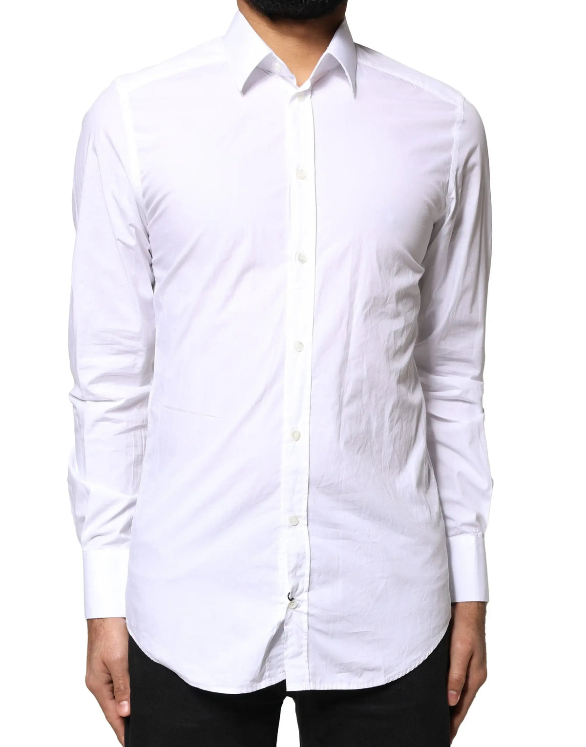 Chemise blanche pour homme dolce & gabbana en coton gold à manches longues col classique et boutonnage devant