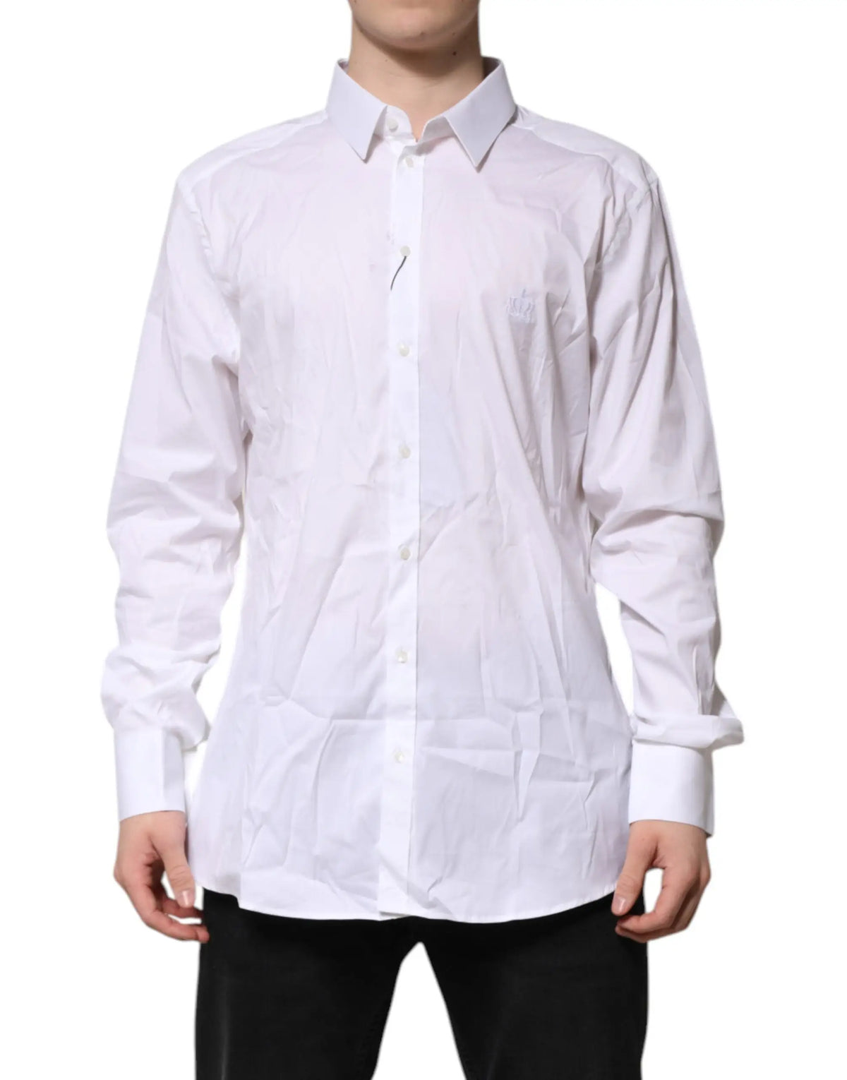 Chemise blanche à manches longues dolce & gabbana en coton gold pour homme avec logo brodé subtil au niveau de la poitrine