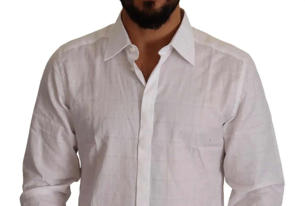 Chemise habillée slim fit blanche en coton gold de dolce & gabbana avec col classique et texture subtile