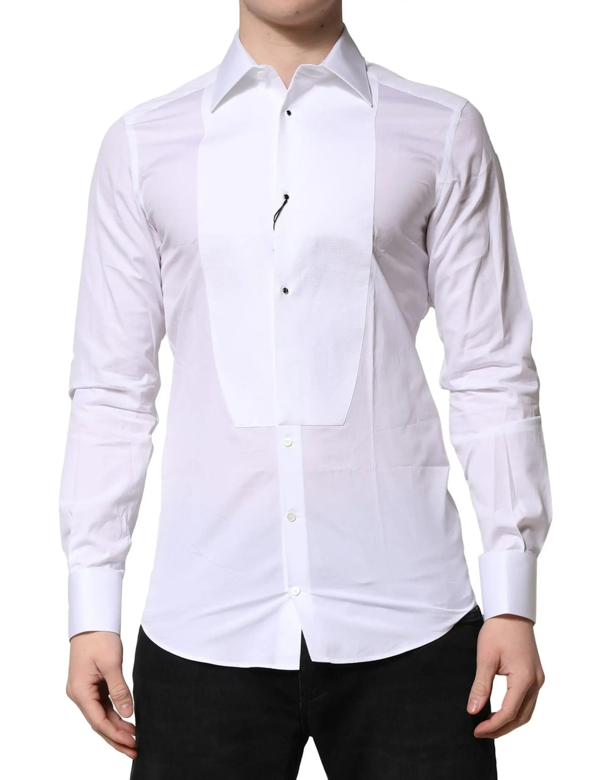 Chemise de cérémonie blanche dolce & gabbana en coton gold crown avec coupe ajustée et boutons noirs contrastés