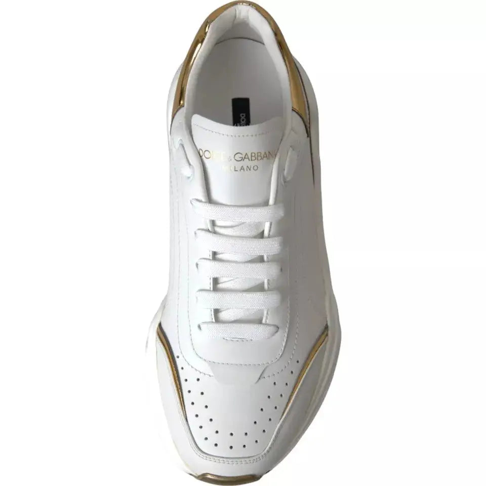 Baskets dolce & gabbana daymaster en cuir blanc avec accents dorés et détails perforés pour homme