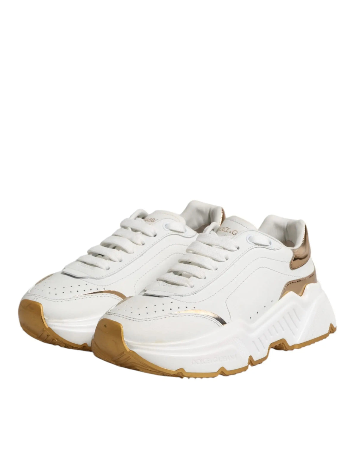 Baskets basses dolce gabbana daymaster blanches et or avec semelle épaisse et superposée design chunky