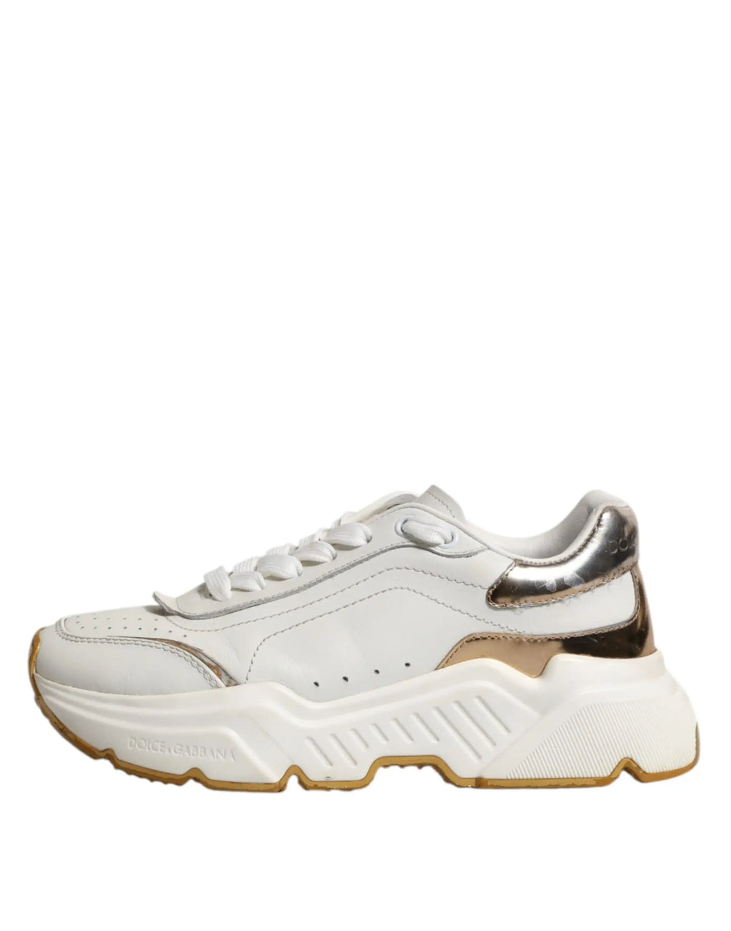 Baskets basses dolce & gabbana daymaster blanches et or métal avec semelle épaisse texturée