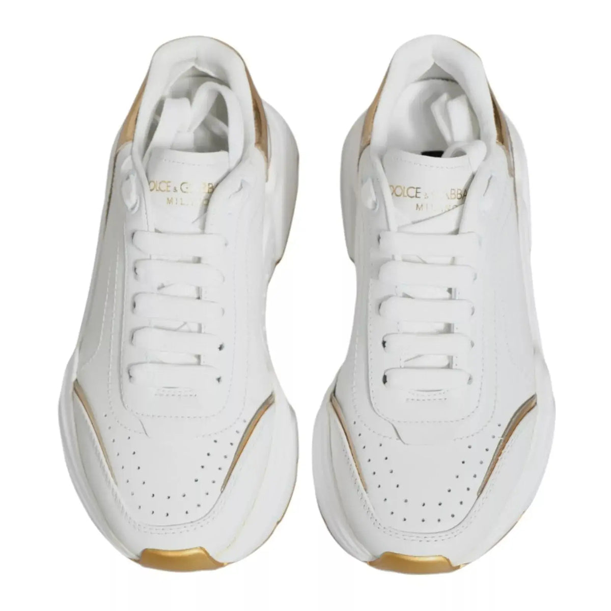 Baskets dolce gabbana daymaster blanches avec accents dorés et semelle épaisse pour un style tendance