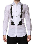 Chemise habillée homme dolce & gabbana blanche avec chaînes noires ornées et détails dorés ailes au bas