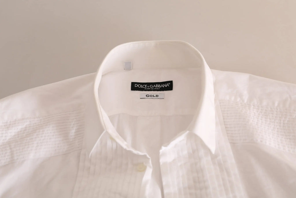Chemise blanche dolce & gabbana en coton formel avec tissu texturé finement tissé et col classique