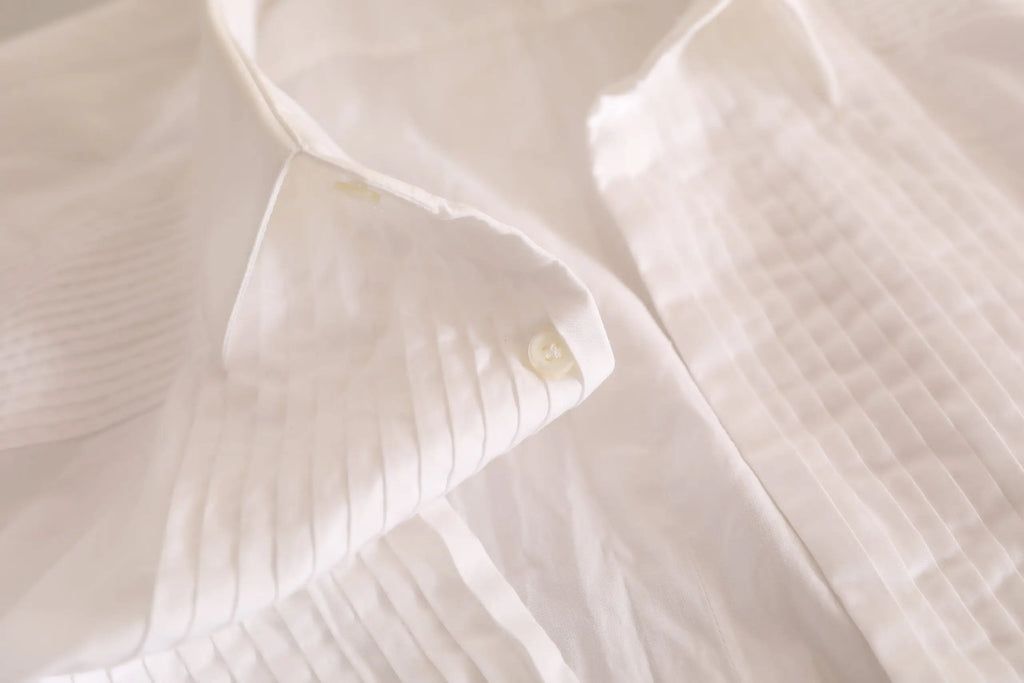 Chemise de soirée tuxedo en coton blanche dolce & gabbana avec texture côtelée et boutons jaune clair
