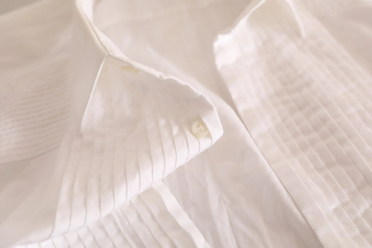 Chemise de soirée tuxedo en coton blanche dolce & gabbana avec texture côtelée et boutons jaune clair