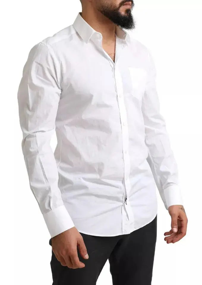 Chemise de soirée blanche dolce & gabbana en coton avec col classique et poche poitrine manches longues