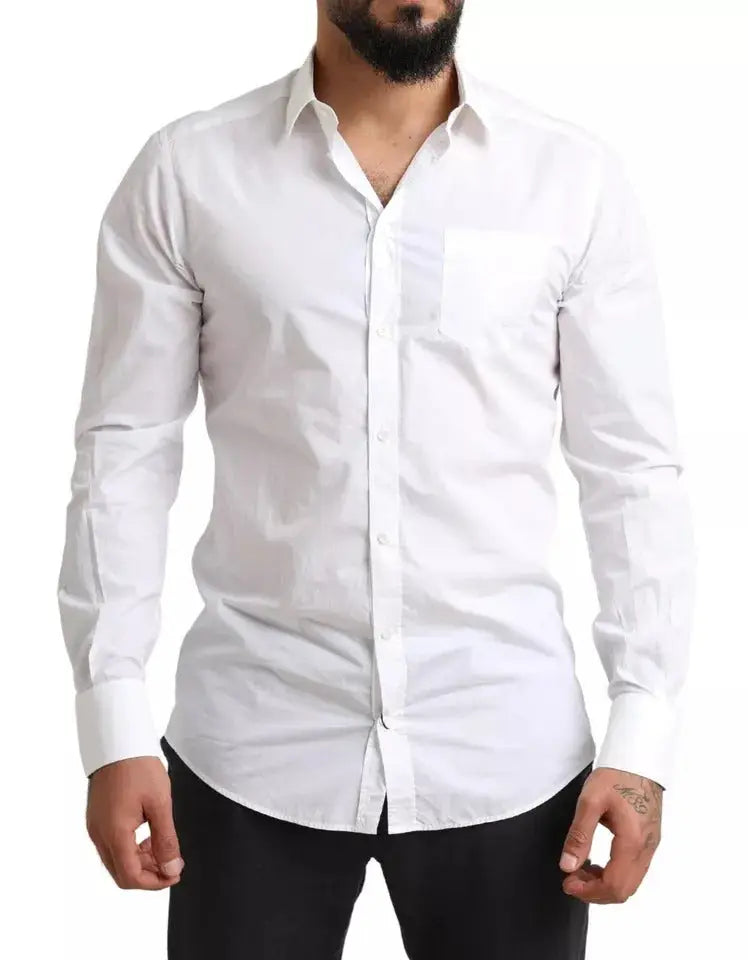 Chemise blanche dolce gabbana gold en coton formelle avec boutons manches longues poche poitrine et col net
