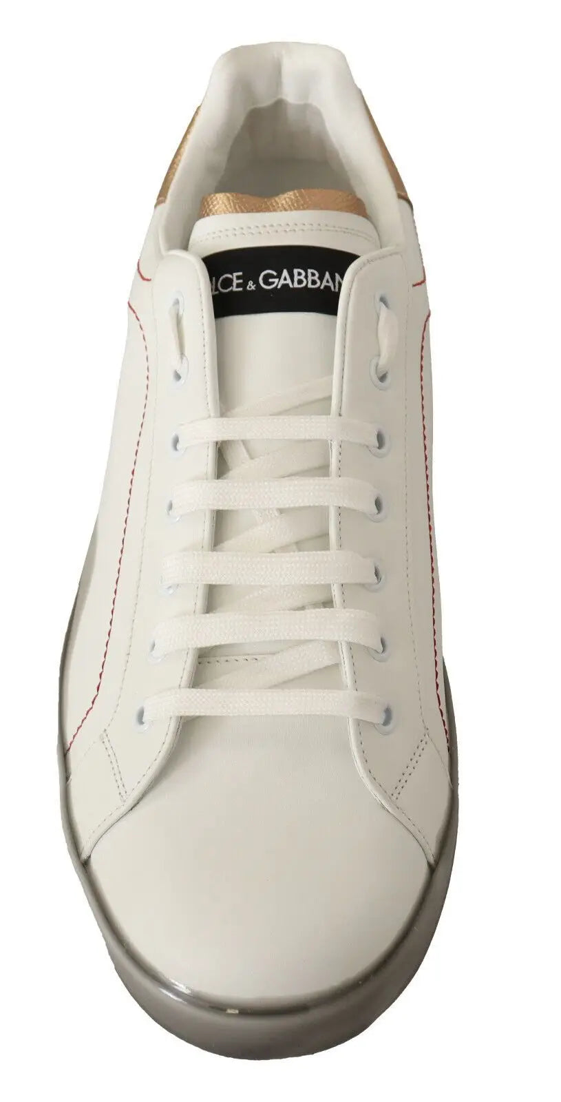Baskets basses dolce & gabbana en cuir blanc avec accents discrets en or rose pour un style minimaliste