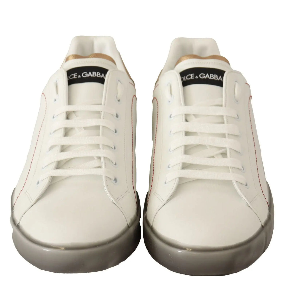 Baskets basses dolce & gabbana en cuir blanc avec semelles grises contrastantes et couture rouge subtile pour usage casual