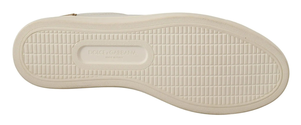 Semelle extérieure en caoutchouc crème avec motif en grille et logo embosse dolce gabbana des sneakers basses en cuir blanc or