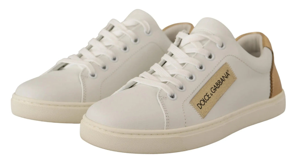 Baskets basses dolce & gabbana blanches en cuir gold avec accents beige et patch logo marron tan