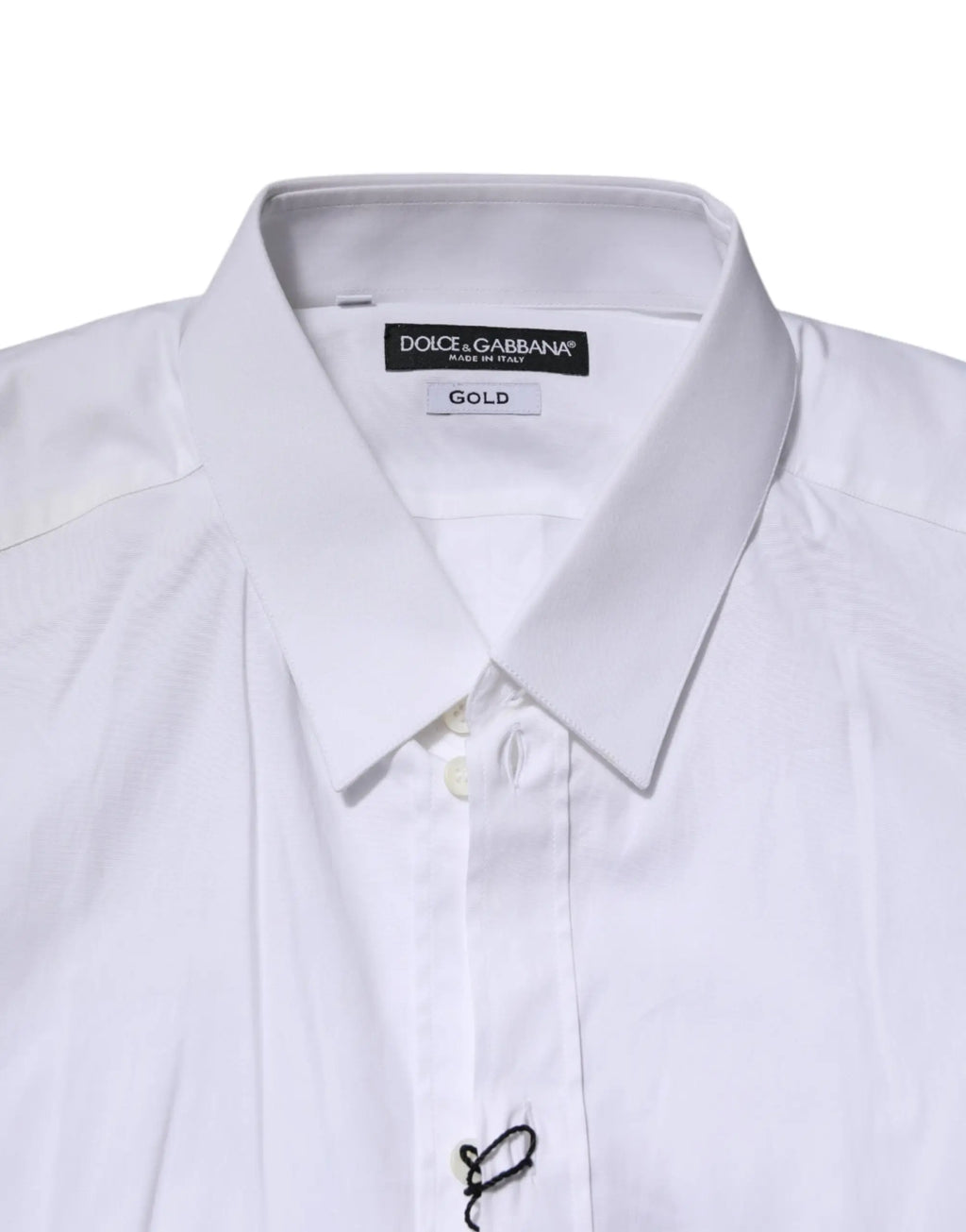 Chemise blanche dolce & gabbana gold manches longues pour homme avec col net et broderie noire subtile sur la poitrine