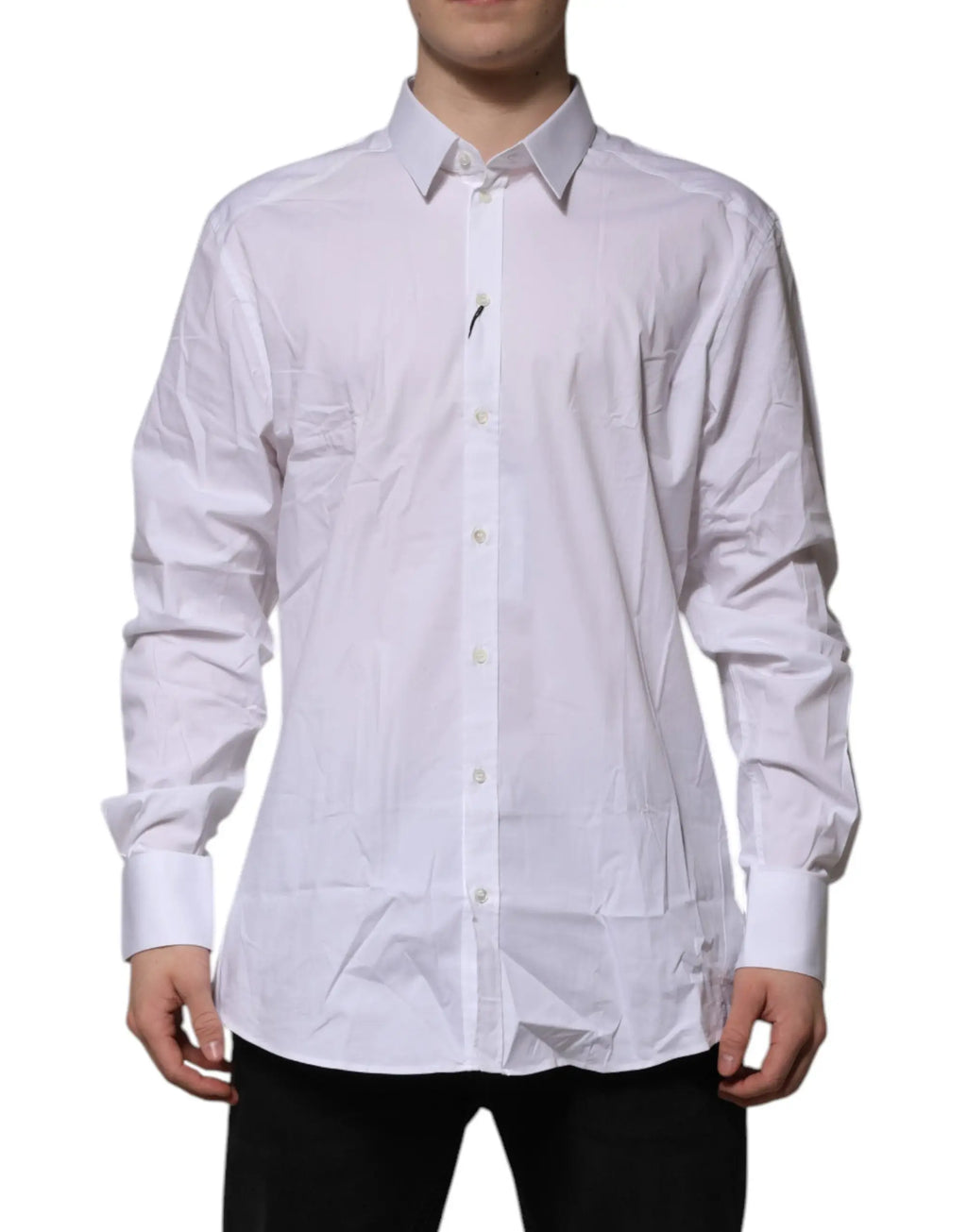 Chemise formelle blanche à manches longues dolce & gabbana en coton avec col classique et poignets pliés