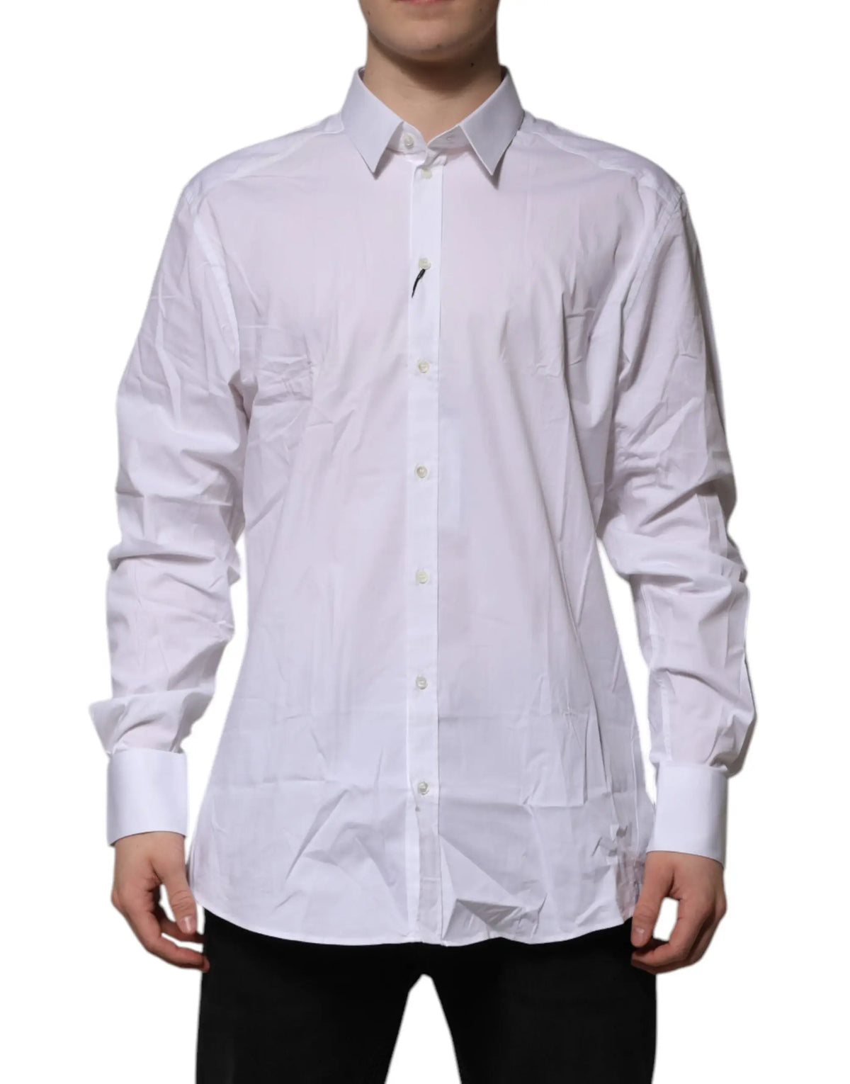 Chemise formelle blanche à manches longues dolce & gabbana en coton avec col classique et poignets pliés